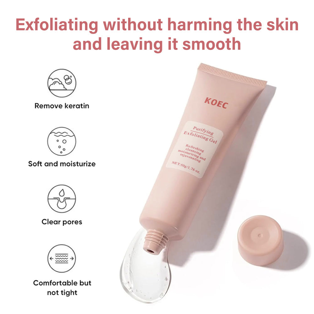 KOEC exfoliating gel tube with text on a white background