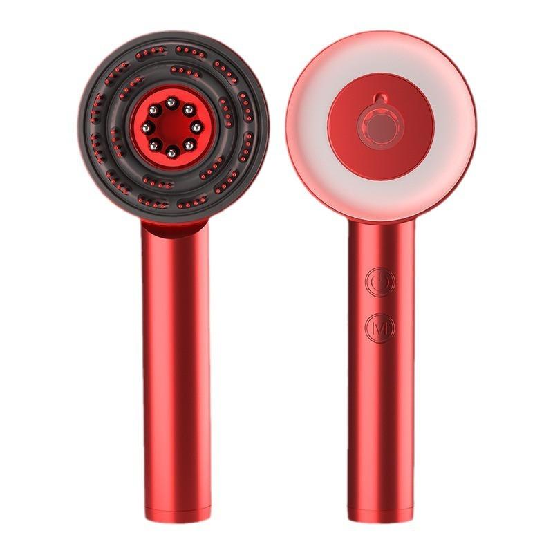 Red handheld device with a black and red nozzle on a white background