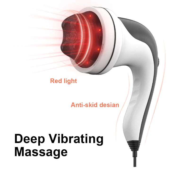 Massage device with red light and anti-skid design on a white background
